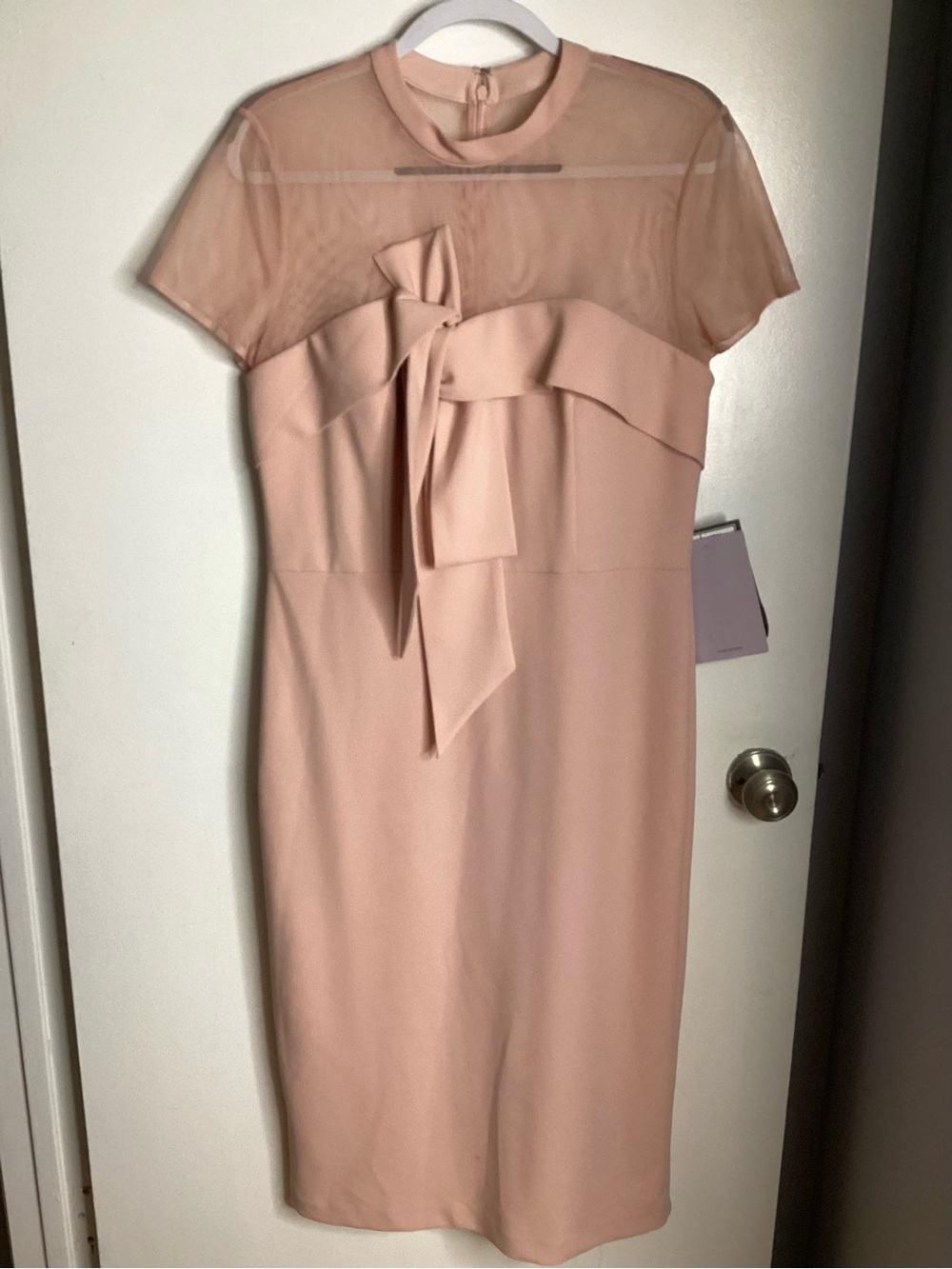 JS Collections Pink Midi Dress with Front Bow and Sheer Yoke 12